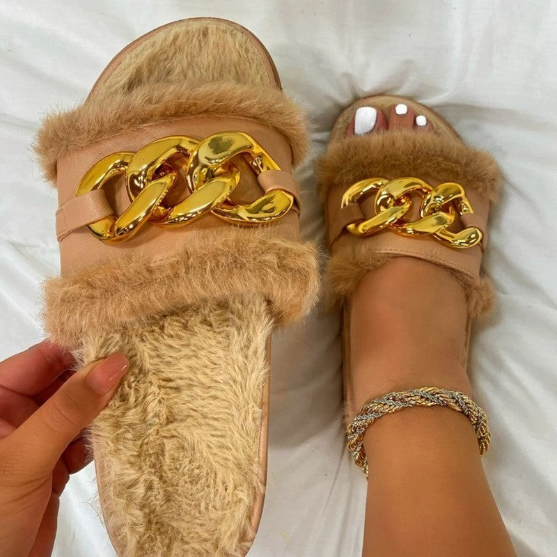 Plushy Fur Chain Slides