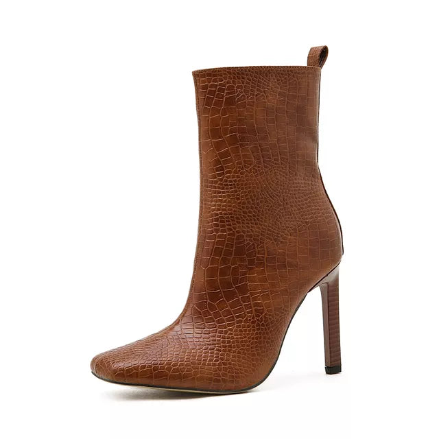 Autumn Skin Zip High Heel Ankle Boots