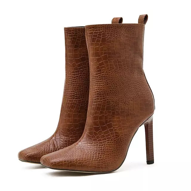 Autumn Skin Zip High Heel Ankle Boots