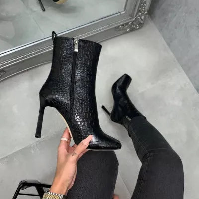 Autumn Skin Zip High Heel Ankle Boots