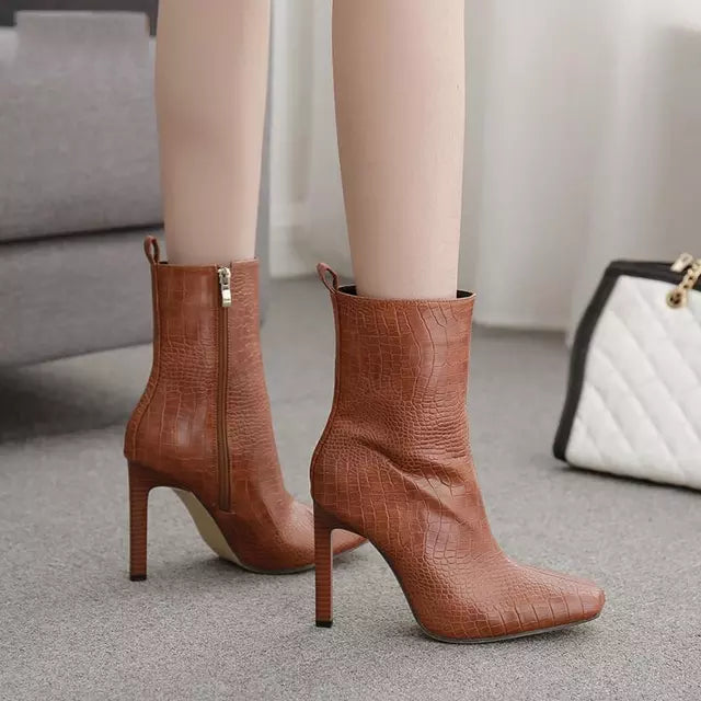 Autumn Skin Zip High Heel Ankle Boots