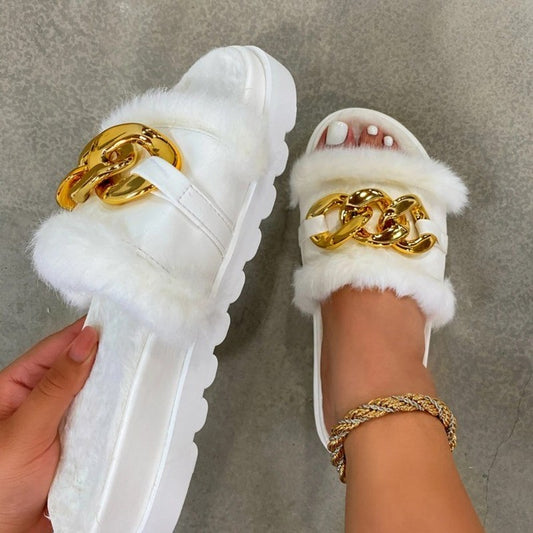 Plushy Fur Chain Slides