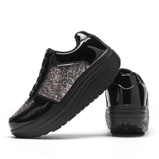 Glitter Wedge Leather Sneakers