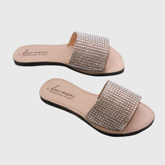 Love Wins Studded Silver Slides